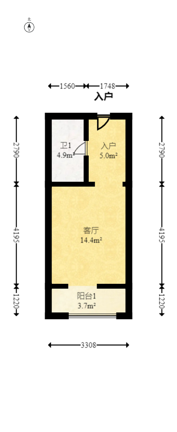 明昇壹城（明昇时代广场）二期  1室1厅1卫   40.00万室内图1