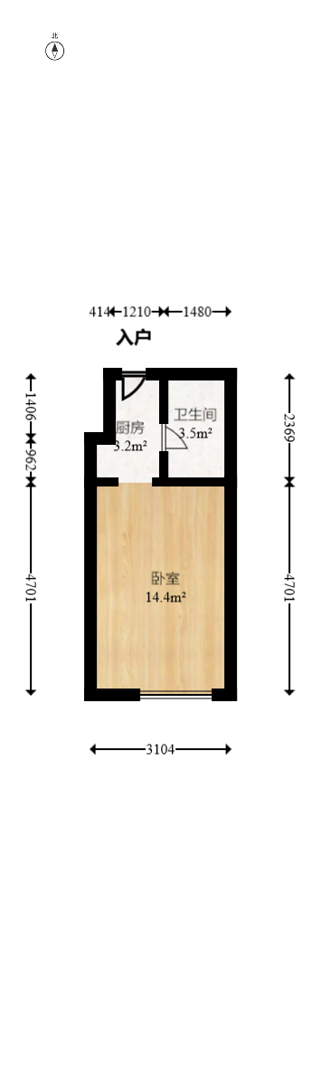 阿舍南2号（花之林大厦）  1室1厅1卫   12.80万室内图1