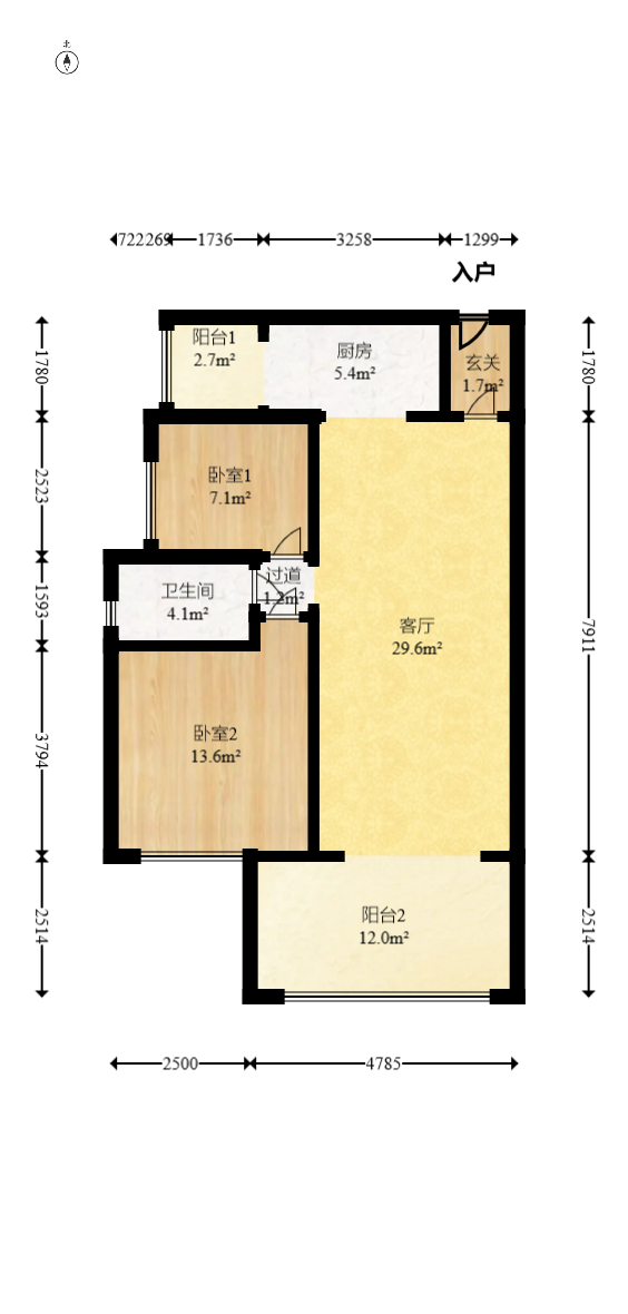 时代倾城二期  2室2厅1卫   65.00万室内图1