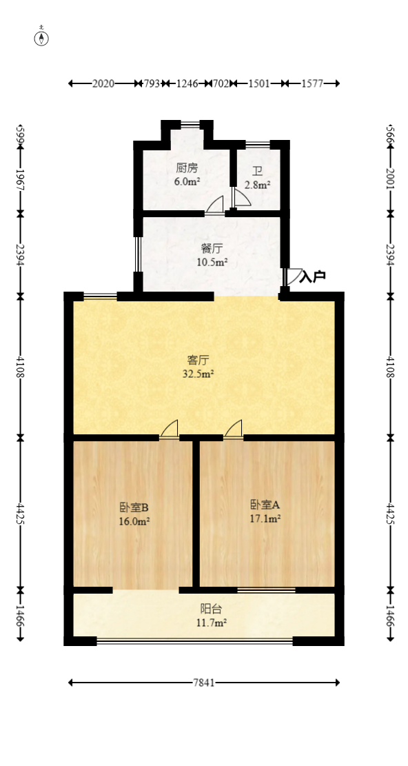 新河路排水处宿舍  2室2厅1卫   65.00万室内图1