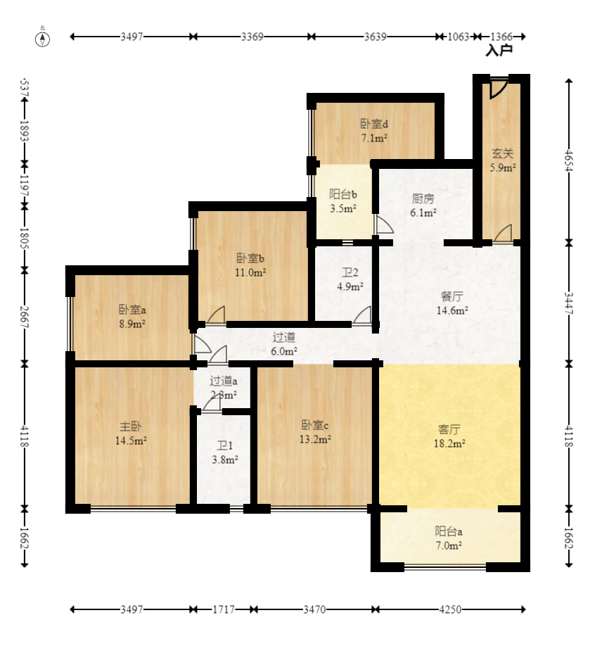 中粮自然天城  4室2厅2卫    86.0万室内图1
