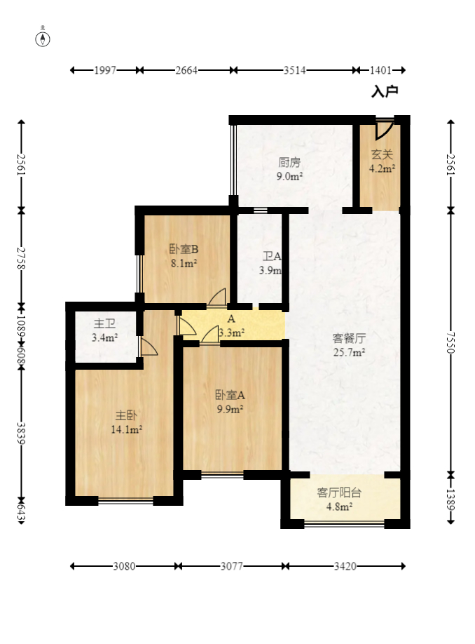 保利天禧D区  3室2厅2卫   195.00万室内图1
