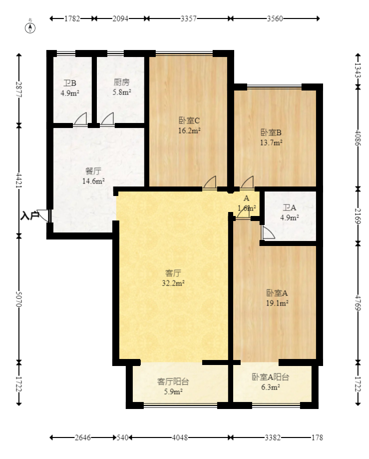 八方小区C区  3室2厅2卫   410.00万室内图1