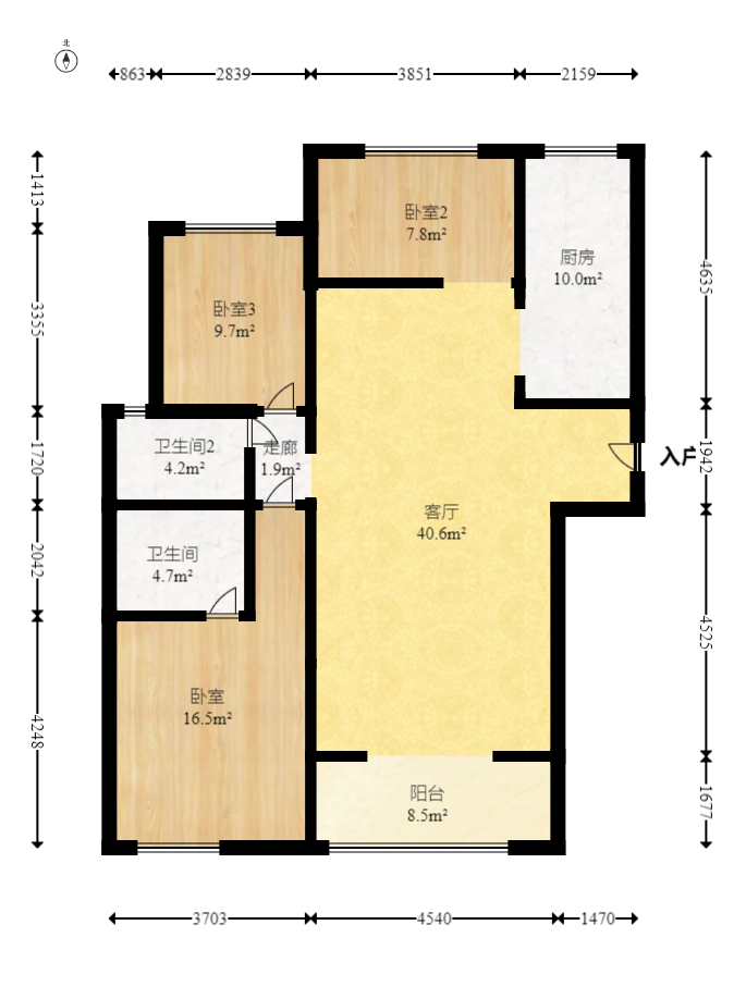 东业苹果社区 3室2厅2卫 52.8万 东业苹果社区 3室2厅2卫 52.8万户型图