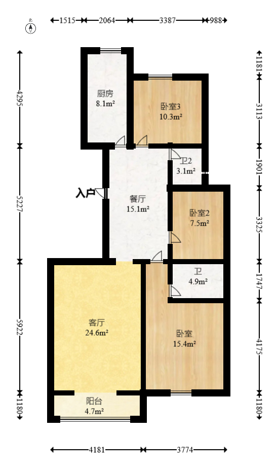 联美品格  3室2厅2卫   86.00万室内图1