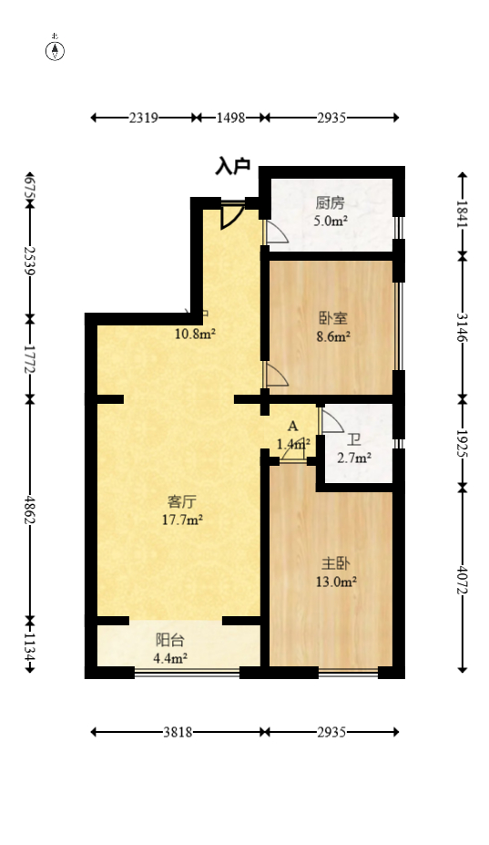 保利香槟国际  2室2厅1卫   68.00万室内图1