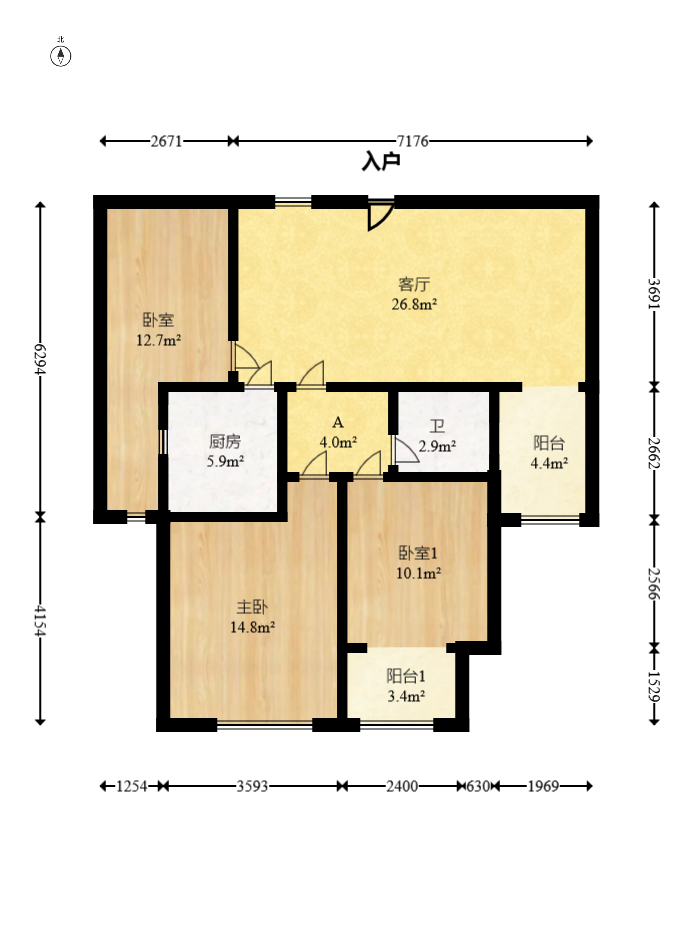 三一街区  3室2厅1卫   57.80万室内图1