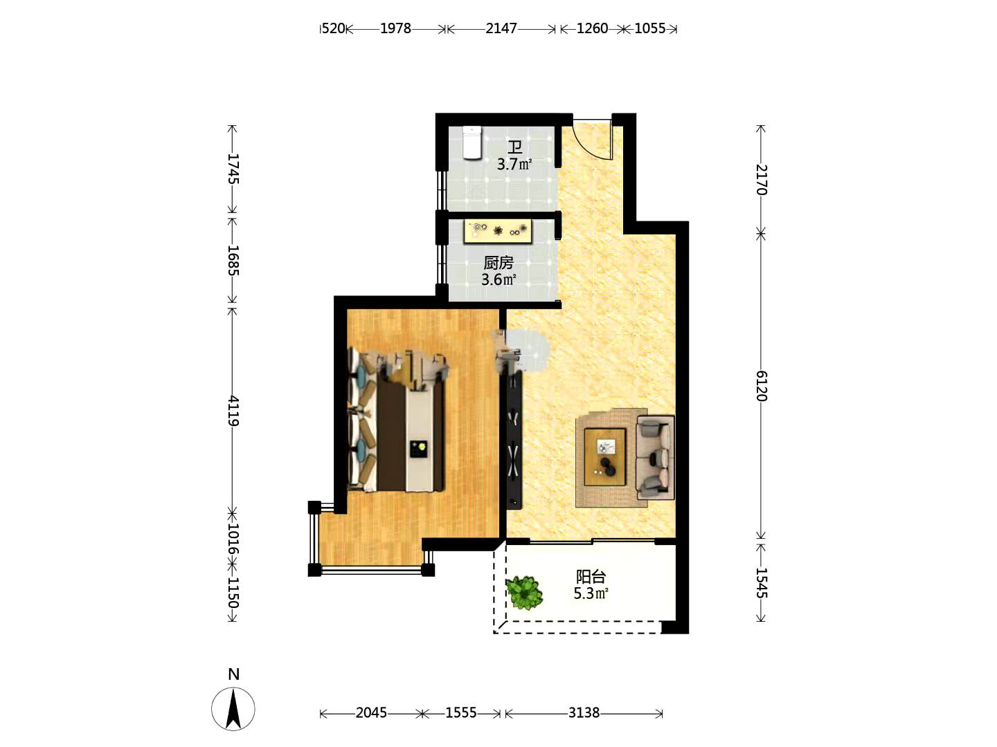 钻石水岸 1室1厅1卫 130.0万 钻石水岸 1室1厅1卫 130.0万户型图