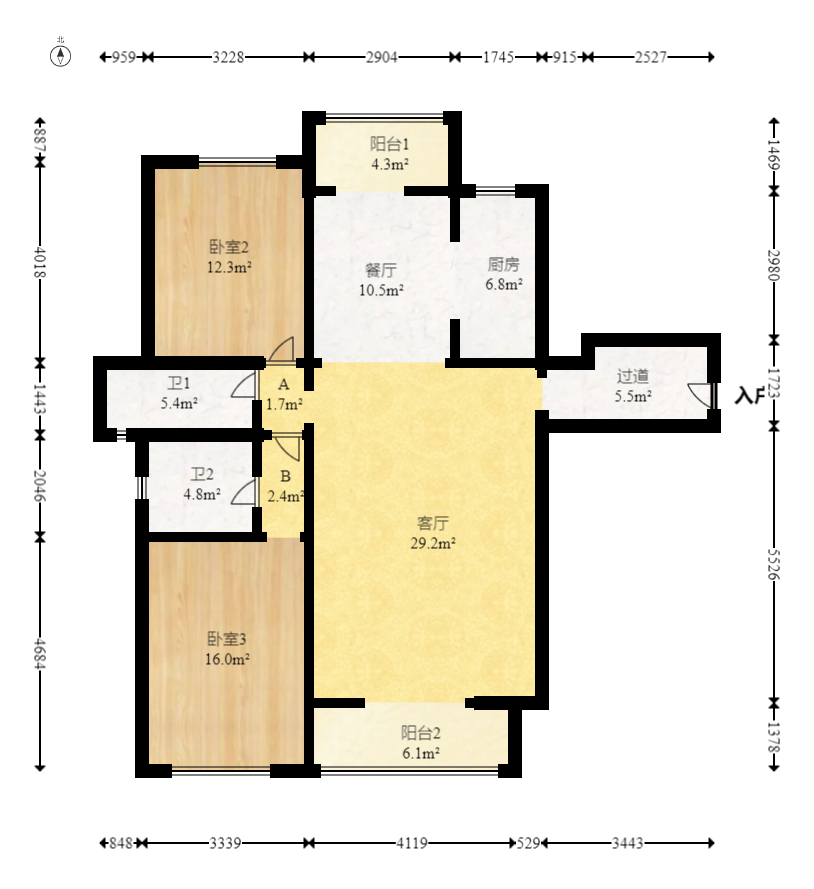西子花苑 3室2厅2卫 118.5万 西子花苑 3室2厅2卫 118.5万户型图