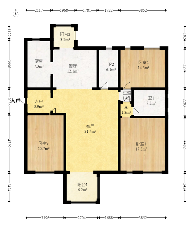 西街花园  3室2厅2卫   150.00万室内图1