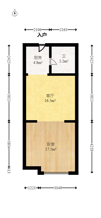 西子一间  1室1厅1卫   33.00万室内图1