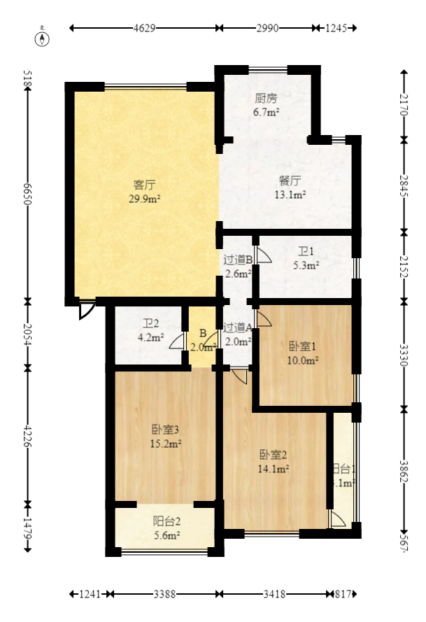 芙蓉苑  3室2厅2卫   95.00万室内图1