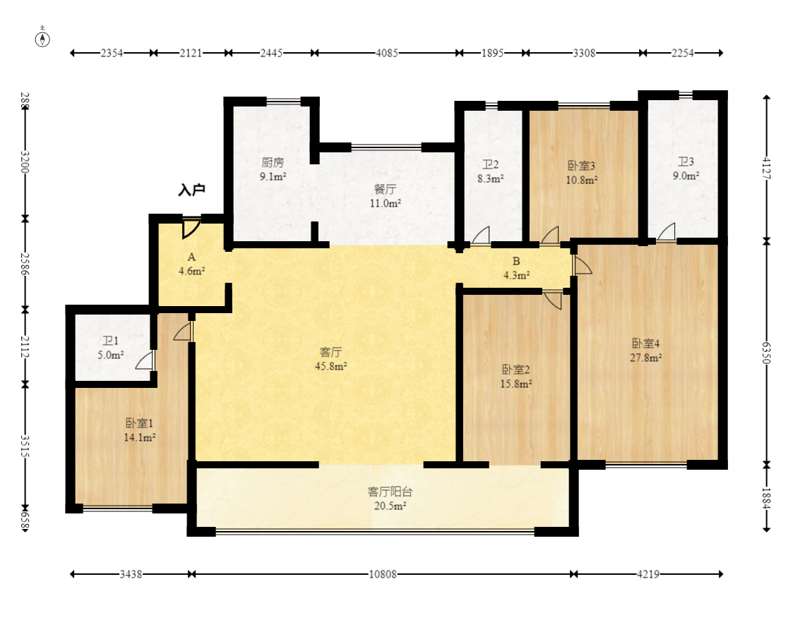 中建钰和城  4室2厅3卫   295.00万室内图1