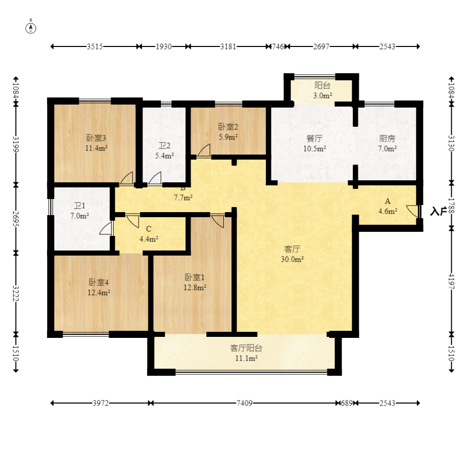 中建钰和城  4室2厅2卫   198.00万室内图1