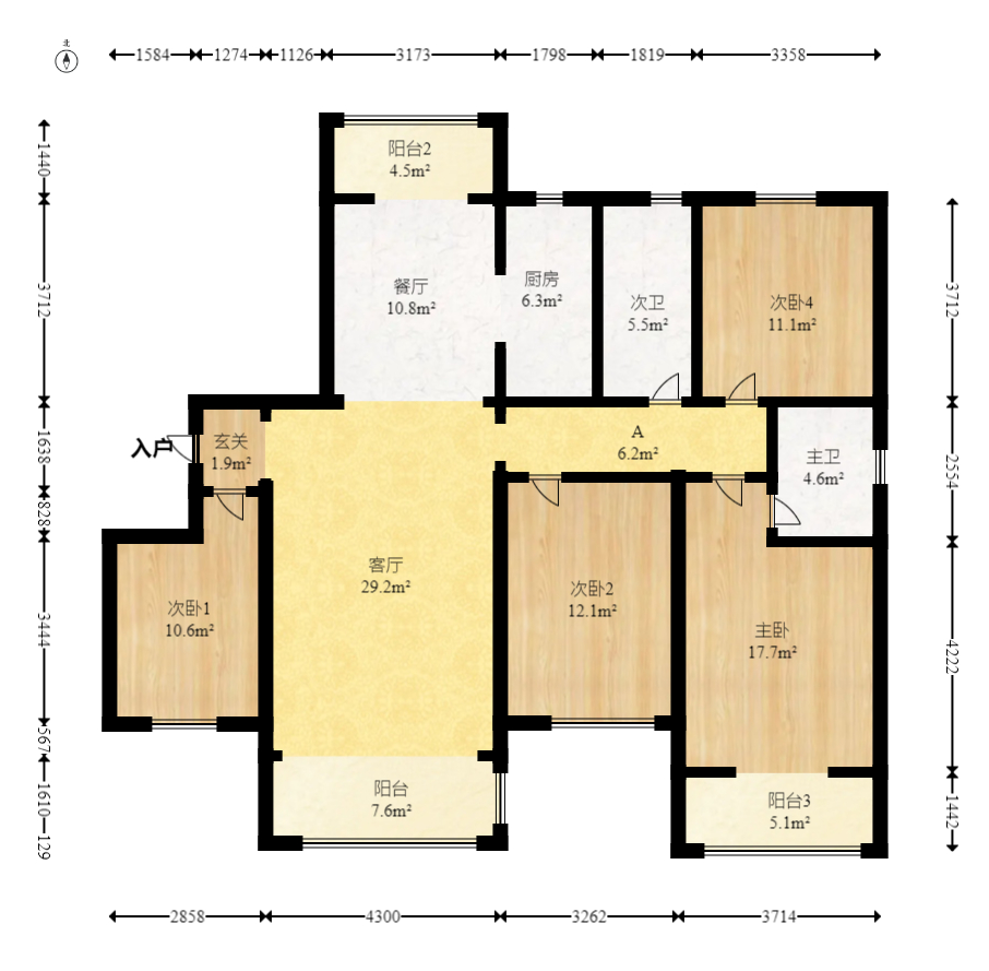 幸福考拉789  4室2厅2卫   155.00万室内图1