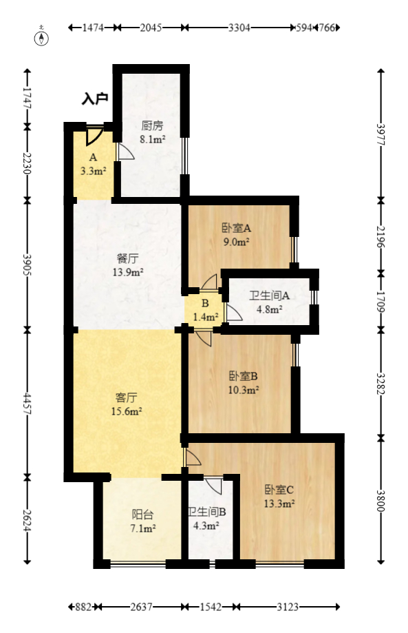汇金城/嘉华城（二期、三期）  3室2厅2卫   125.00万室内图1