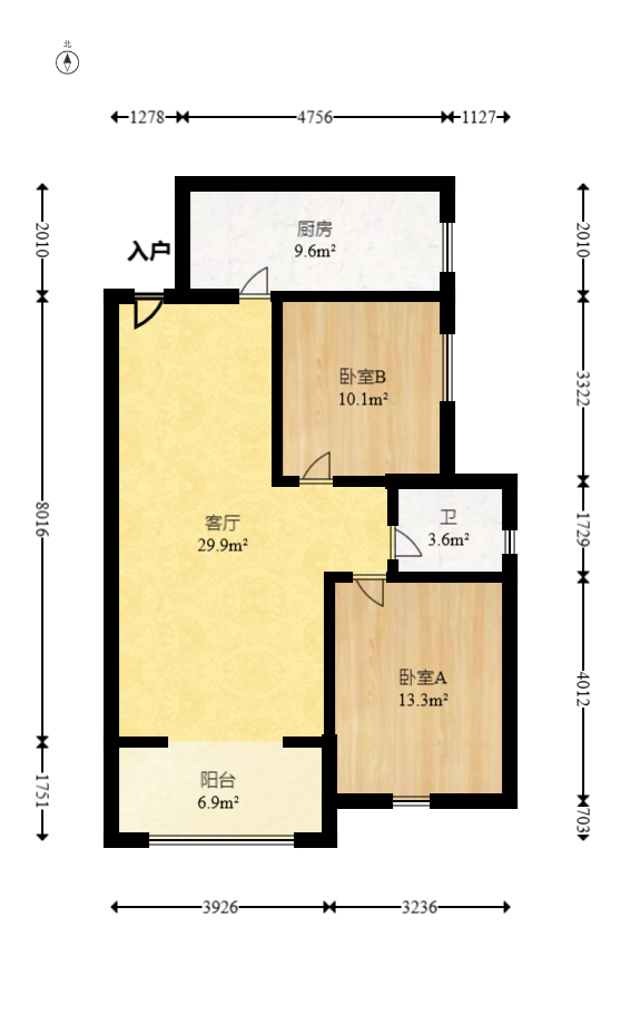 高信向日葵  2室2厅1卫   110.00万室内图1