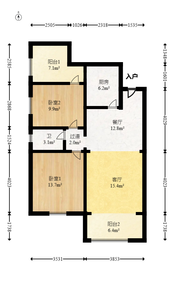 乾源国际  2室2厅1卫    69.0万室内图1