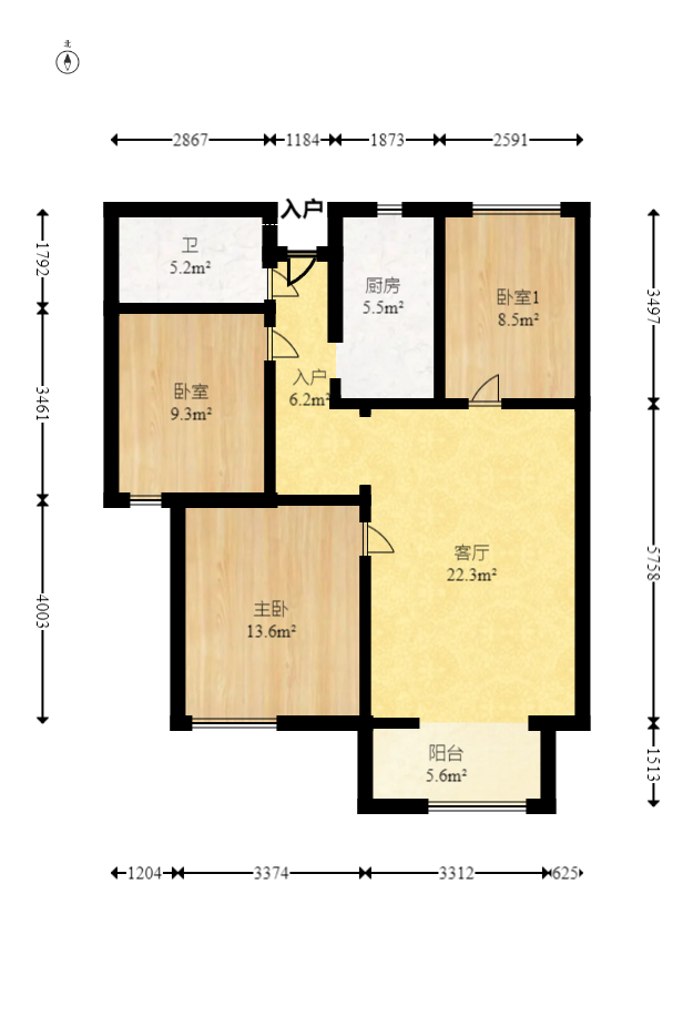 三一街区  3室2厅1卫   65.00万室内图1