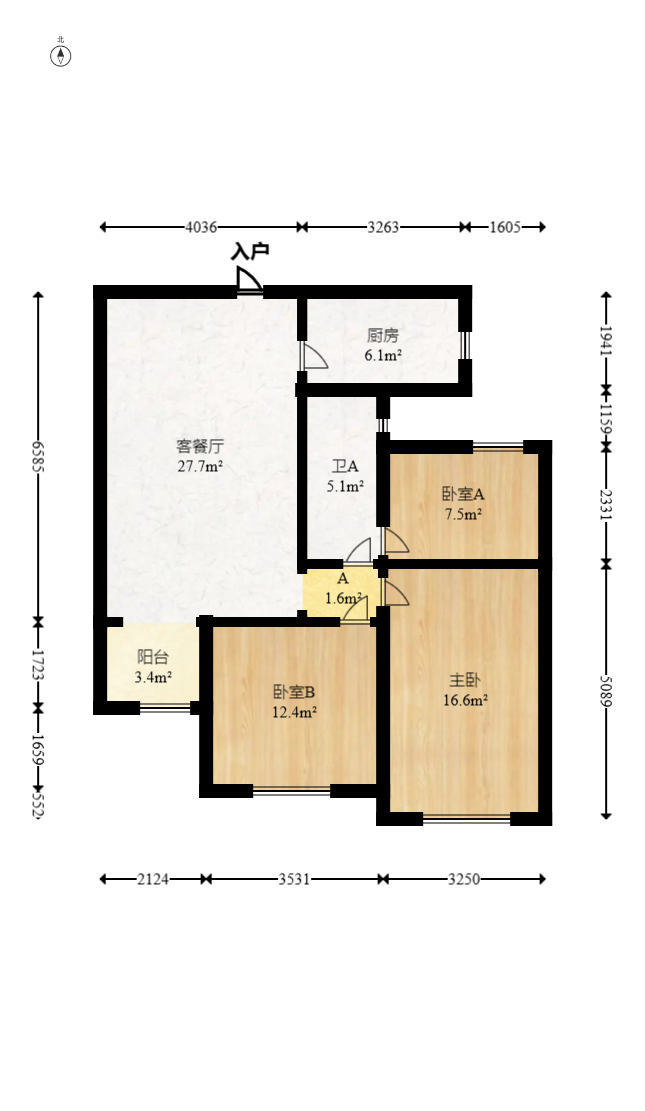 绿地中央广场  3室2厅1卫    110.0万室内图1