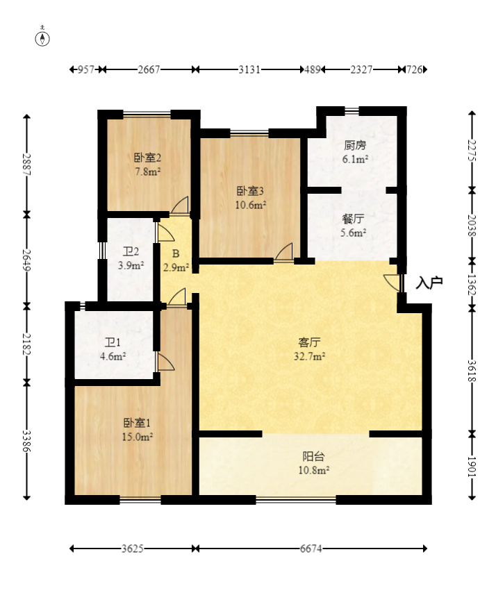 阳光城尚东湾嘉林苑  3室2厅2卫   105.00万室内图1