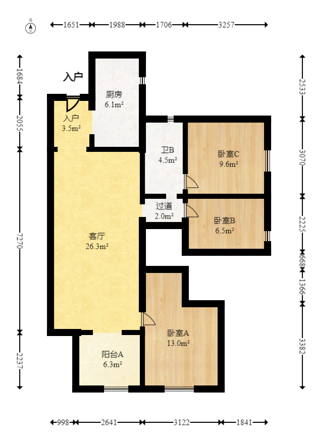 鄱阳小区  3室2厅1卫   54.80万室内图1