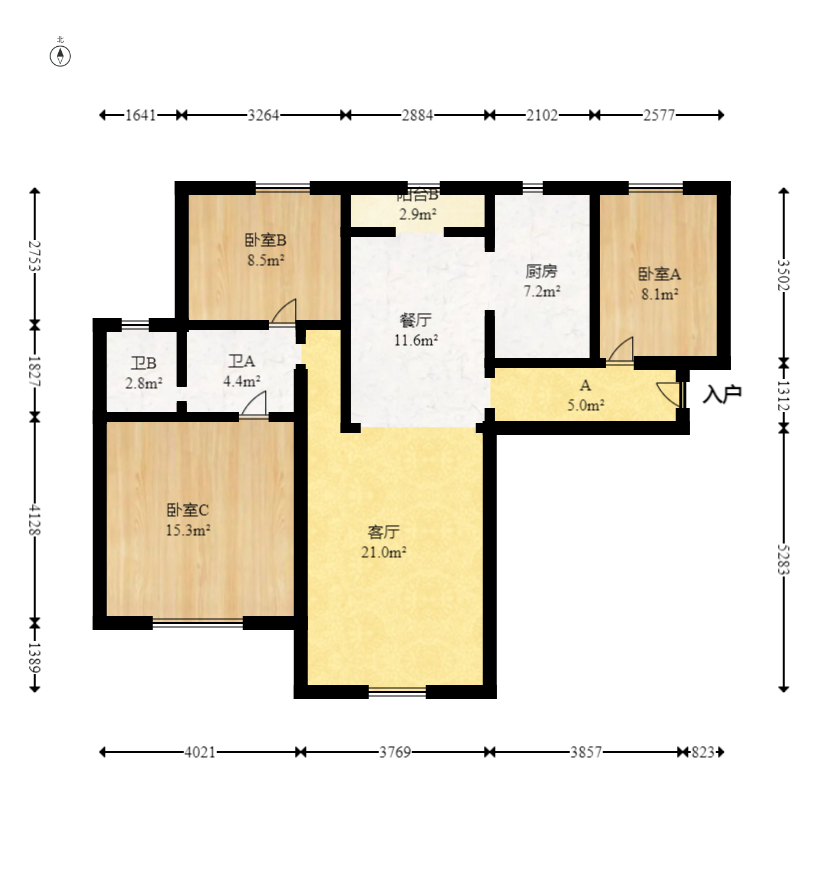 五矿万境水岸三期  3室2厅1卫   122.00万室内图1