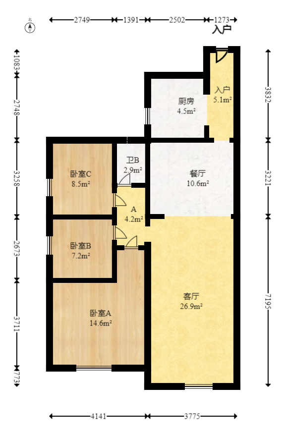 南城印象  3室2厅1卫   82.00万室内图1