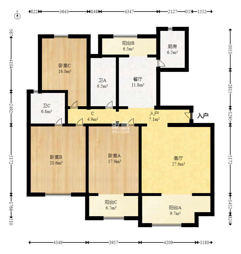 中天瑞景  3室2厅2卫   120.00万