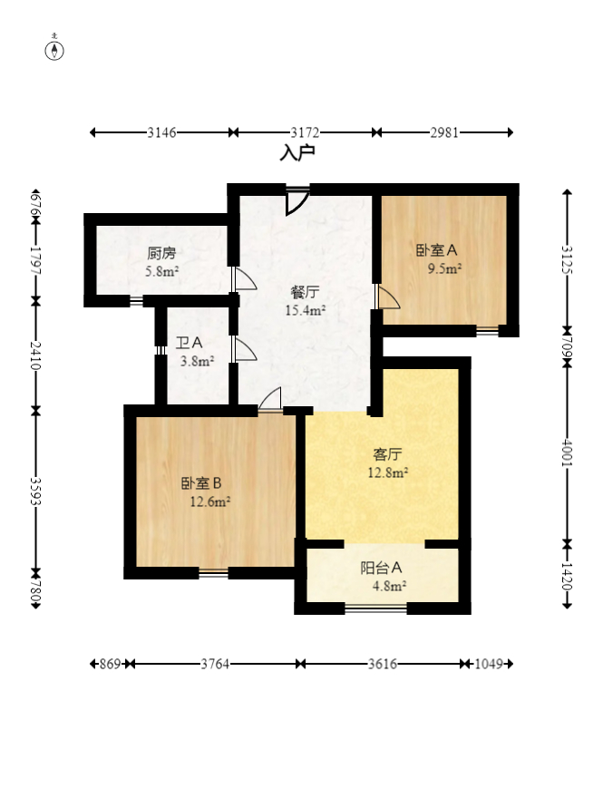 五矿万境水岸一期（万境水岸嘉苑）  2室2厅1卫   100.00万室内图1