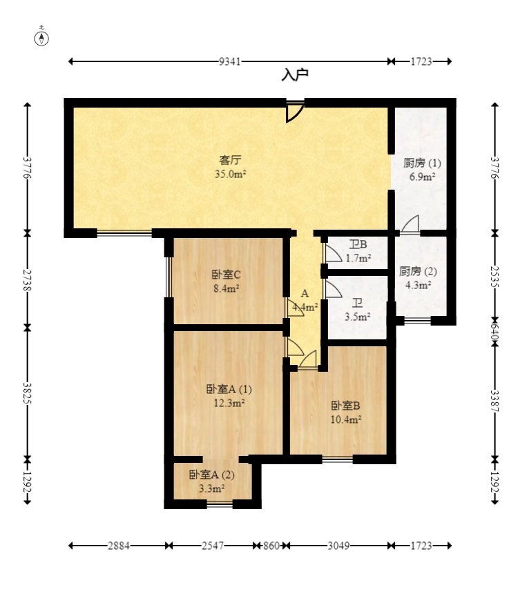 中海梅溪湖壹号  3室2厅1卫   155.00万室内图1