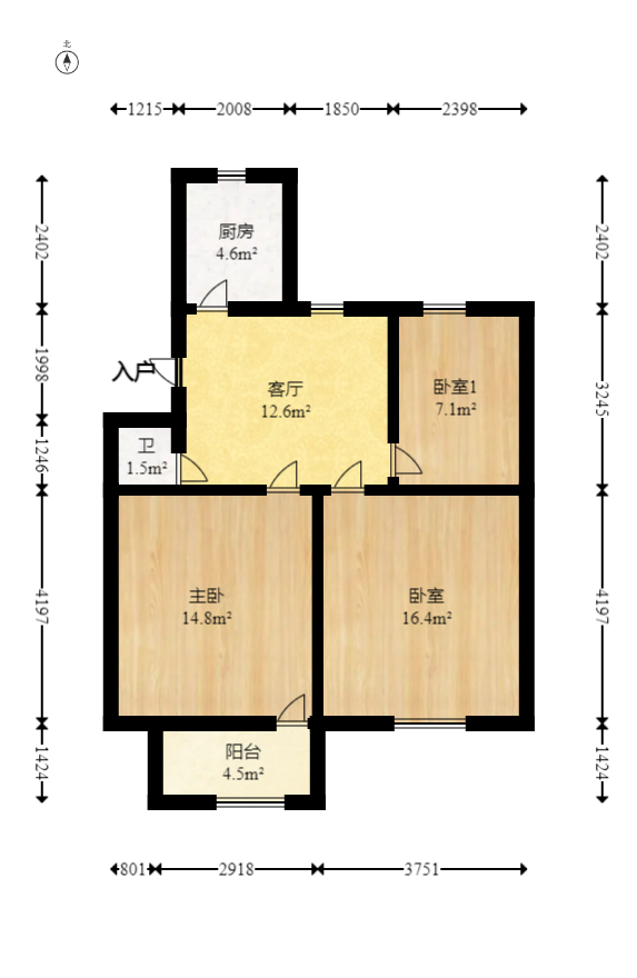 东广济桥社区  3室2厅1卫   63.00万室内图1
