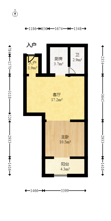 少帅府  1室1厅1卫   55.00万室内图1