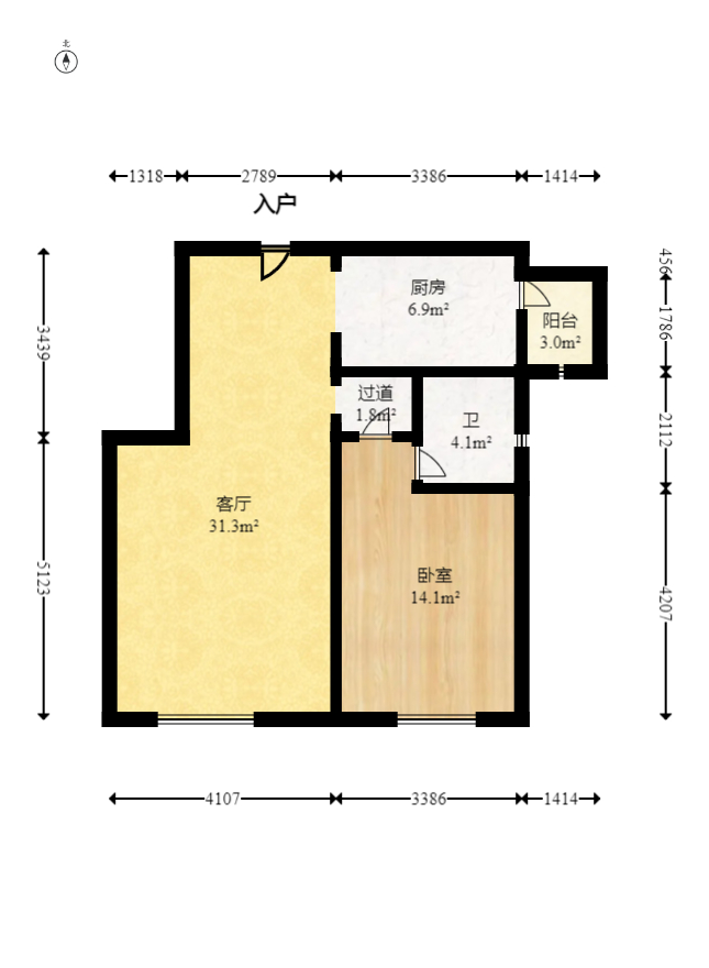 中安善化国际  1室1厅1卫   24.80万室内图1