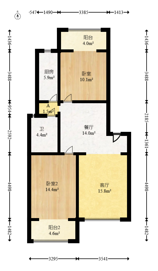 咸嘉新村嘉兴苑  2室2厅1卫   68.00万室内图1