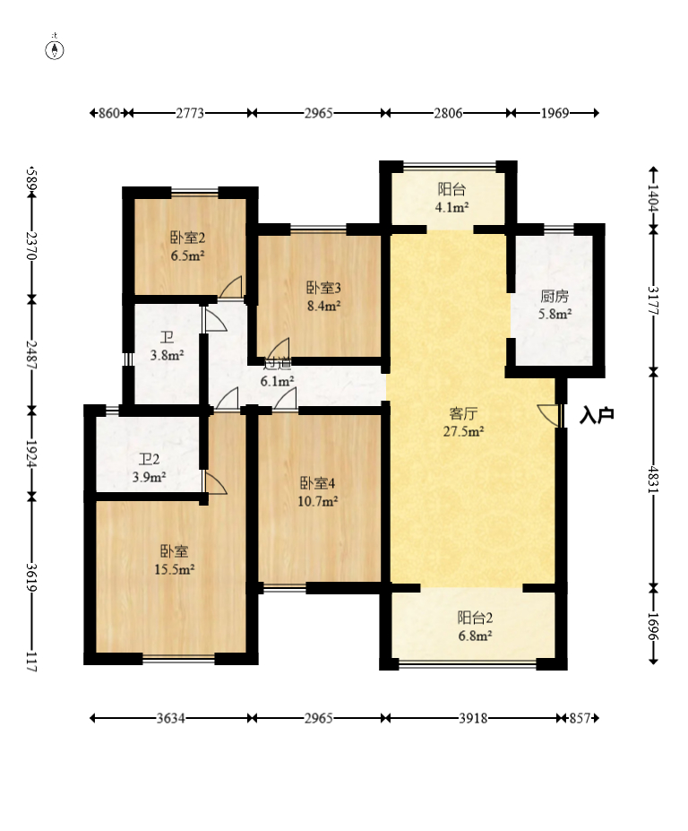 保利恒伟时光印象  4室2厅2卫   126.00万室内图1