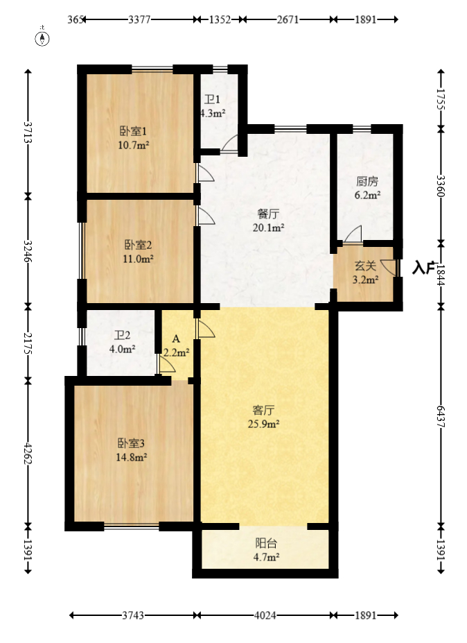 龙湖璟宸原著（龙湖紫宸）  4室2厅2卫   90.00万室内图1