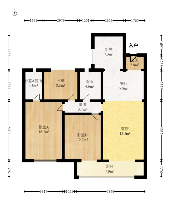 卓越洋湖晴翠  3室2厅2卫   198.00万室内图1