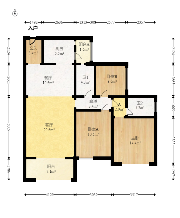 江山帝景雅典  3室2厅2卫   95.00万室内图1