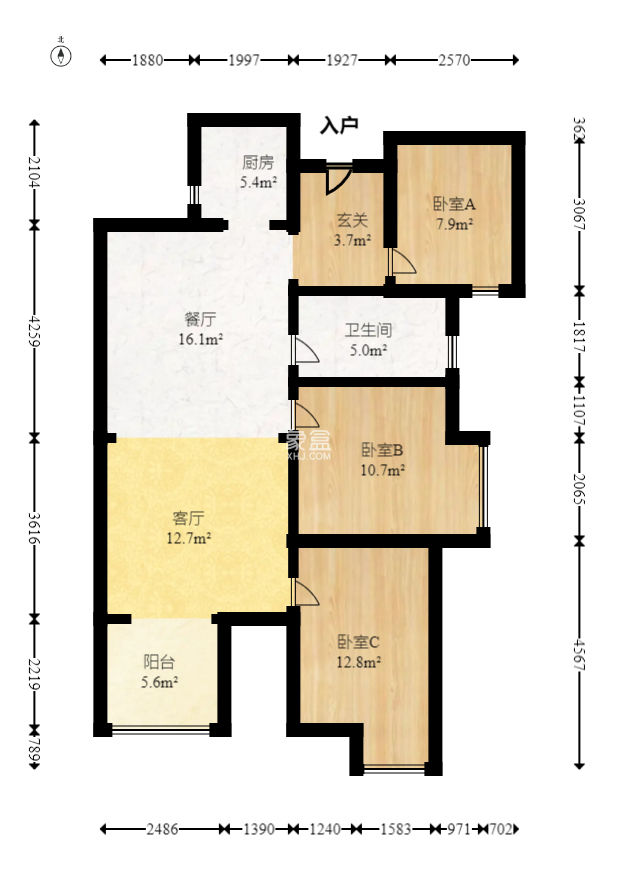 北辰中央公园C区  3室2厅1卫   88.00万
