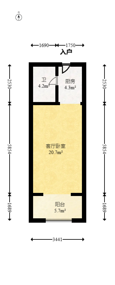 梅溪国际公寓（步步高新天地）  1室1厅1卫   26.00万室内图1