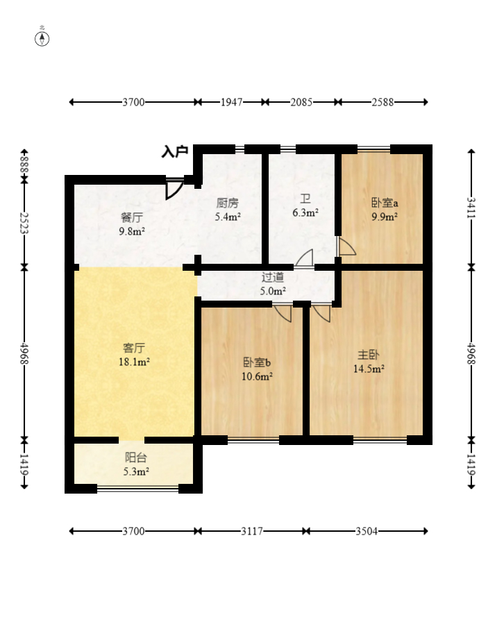 澳海澜庭 3室2厅1卫 68.0万 澳海澜庭 3室2厅1卫 68.0万户型图