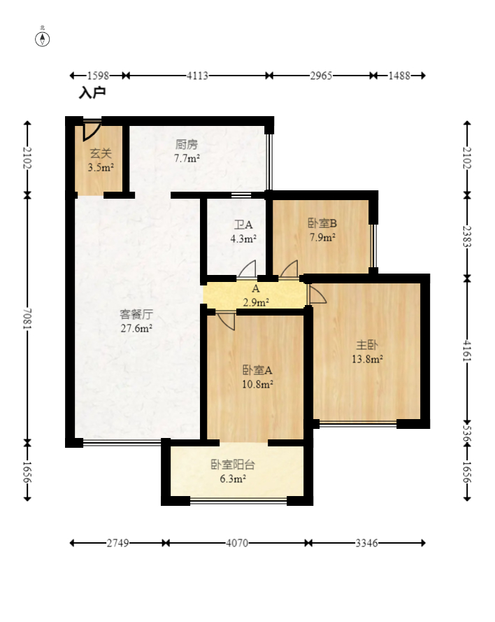 兰亭都荟（璟峰苑）  3室2厅1卫   118.00万室内图1