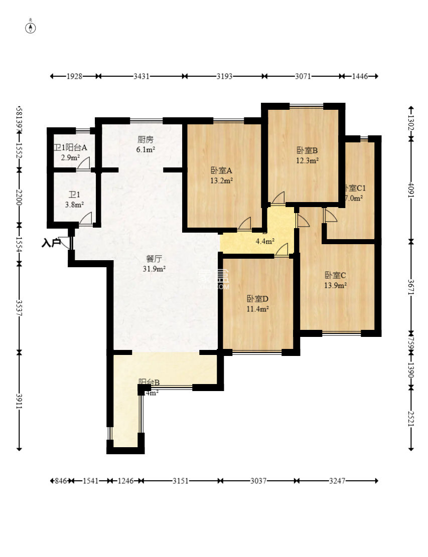 五江天街北区  4室2厅2卫    121.0万