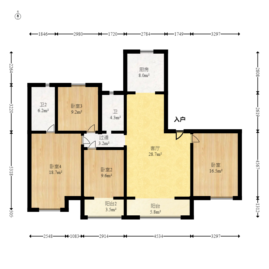 奥克斯缔壹城  4室2厅2卫   185.00万室内图1