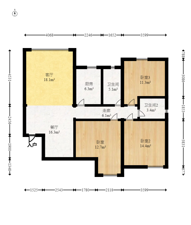 爵士湘  3室2厅2卫    68.0万室内图1