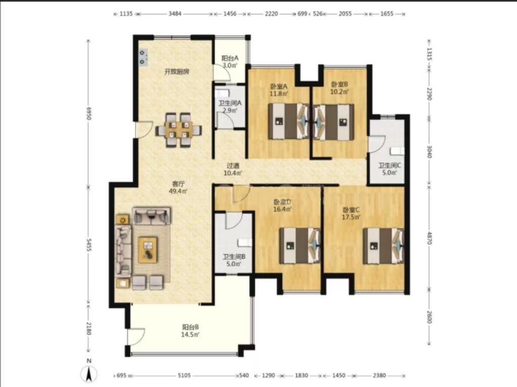 美的城二期 4室2厅3卫 76.0万 美的城二期 4室2厅3卫 76.0万室内图