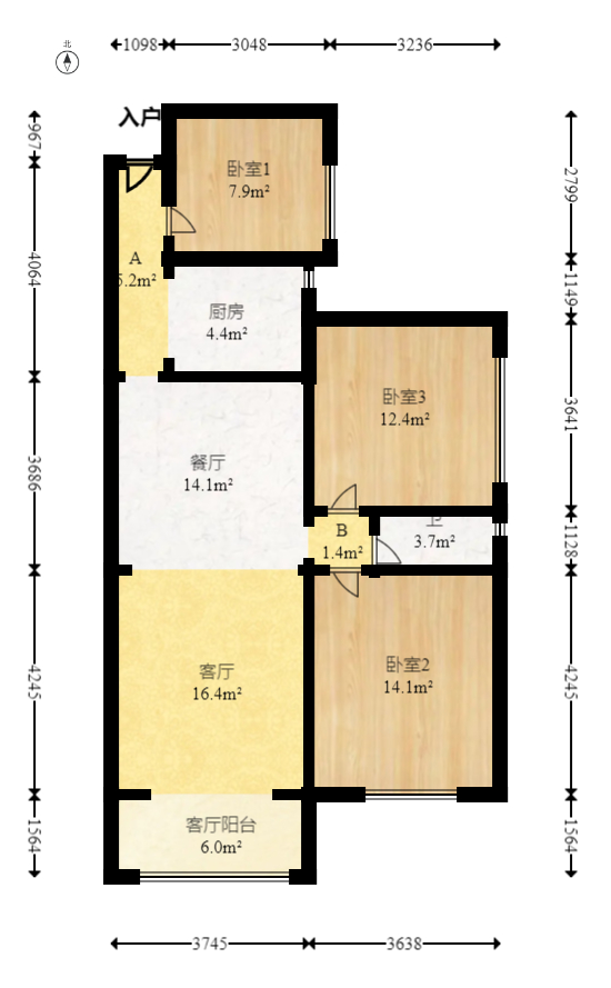 天城国际广场  3室1厅1卫   160.00万室内图1