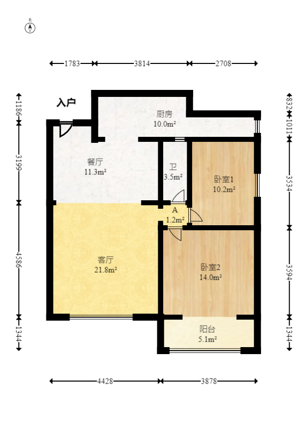 和庄  2室1厅1卫   77.80万室内图1