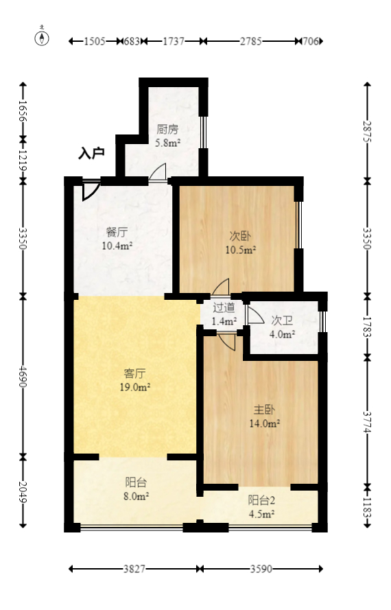 幸福考拉789  2室2厅1卫   65.00万室内图1